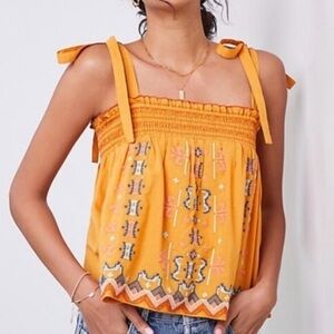 Anthropologie Embroidered Mustard Good Swing Tank Woman’s Size Large NWT